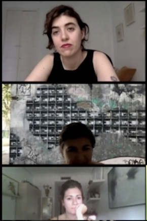 Captura de pantalla de una videollamada. En ella se ve a tres personas conectadas.
